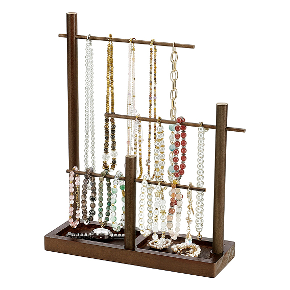 3-Soportes de exhibición para organizadores de pulseras de madera con barra en T de varios niveles