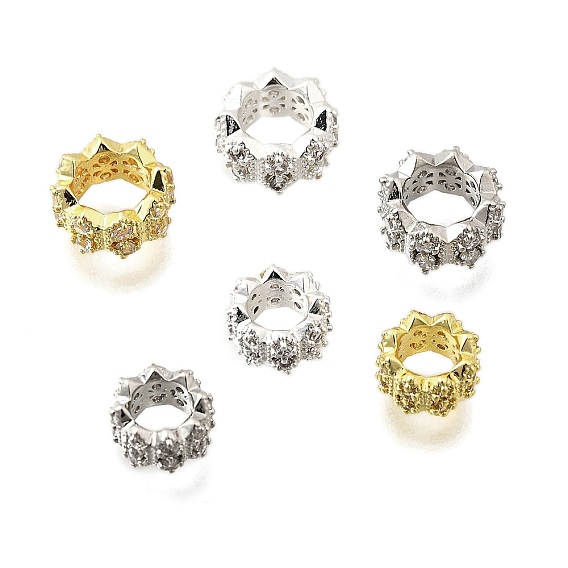 Волна плоские круглые латунные микро-паве кубические циркониевые европейские бусины, стойки покрытие, долговечный, без свинца и без кадмия