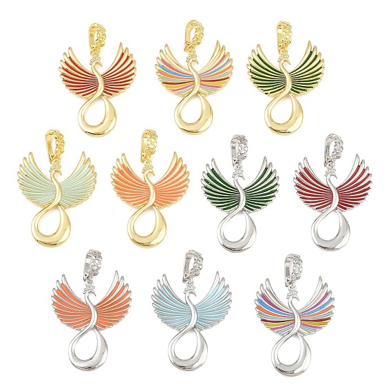 Colgantes de latón esmaltado, encantos de pavo real, sin plomo y cadmio, chapado en rack, larga duración plateado, real 18k chapado en oro/platino