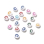 Opaque Acrylic Beads, Flat Round with Smiling Face Pattern
