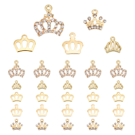 PandaHall Elite 30Pcs 5 Style Alloy Rhinestone & Stainless Steel & Brass Charms, Crown