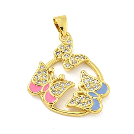 Brass Micro Pave Clear Cubic Zirconia Pendant, with Enamel, Butterfly