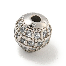 Rack Plating Brass Cubic Zirconia Beads,  Long-Lasting Plated, Lead Free & Cadmium Free, Round
