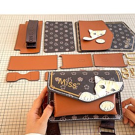 DIY Cute Cat Purse Making Kits, including Imitation Leather Fabric and Metal Findings