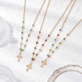 3 шт. 3 стили 304 подвеска-крест из нержавеющей стали, ручная работа, цепочка с латунными звеньями, от сглаза, для женщин, золотые