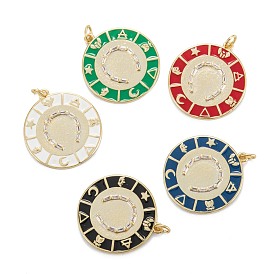 Brass Micro Pave Clear Cubic Zirconia Pendants, with Enamel, Real 18K Gold Plated, Long-Lasting Plated, Flat Round with Horseshoe