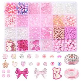 Kits de bijoux diy, Comprend des perles acryliques, Perles de nacre en plastique ABS, Perles de rocaille en verre, Pendentifs en émail 