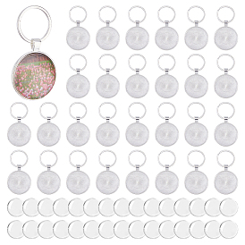 60шт. наборы для самостоятельного изготовления плоских круглых брелоков из сплава, с железными кольцами и стеклянными кабошонами