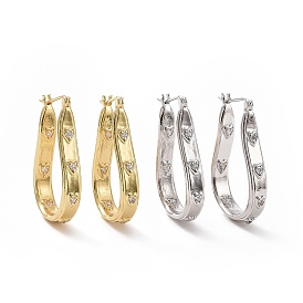 Clear Cubic Zirconia Teardrop with Star Hoop Earrings, Brass Jewelry for Women