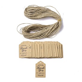 Rectangle Thank You Theme Kraft Paper Cord Display Cards, with Hemp Rope