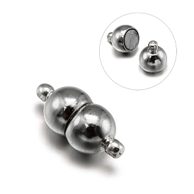 Round Brass Magnetic Clasps with Loops, Nickel Free, 16x7mm, Hole: 1mm