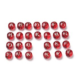 26шт. прозрачные стеклянные бусины, плоский круглый с алфавитом a ~ z