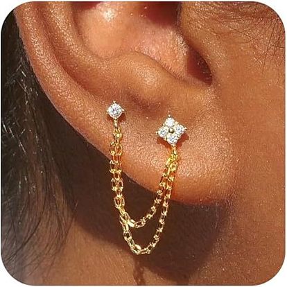 Серьги-гвоздики с кисточками из прозрачного кубического циркония в форме цветка