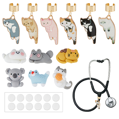 Katzen-Emaille-Anhänger aus Legierung für Stethoskop-Ornamente, mit Resin-Cabochons und Sticker