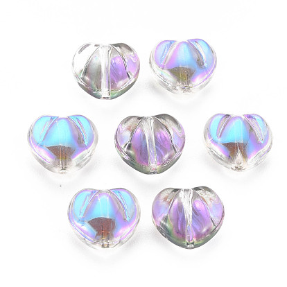 Electroplate Transparent Glass Beads, Half Plated, Heart