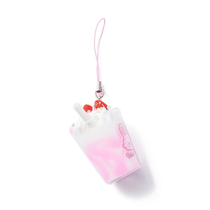 Décorations de pendentif de tasse de crème glacée à la fraise en plastique pvc, nourriture imitation, pour sac à dos, décor porte-clés, avec motif de lapin