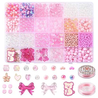 Kits de bijoux diy, Comprend des perles acryliques, Perles de nacre en plastique ABS, Perles de rocaille en verre, Pendentifs en émail 