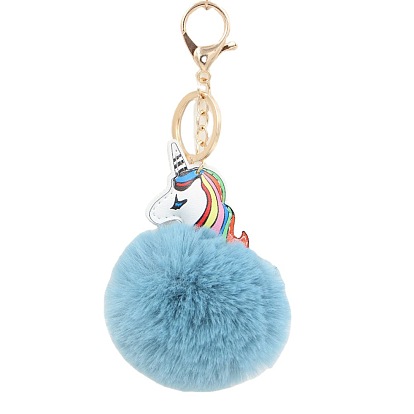 Colorful Unicorn Fur Ball Pendant Double-sided PU Leather Unicorn Keychain Ladies Bag Car Pendant.