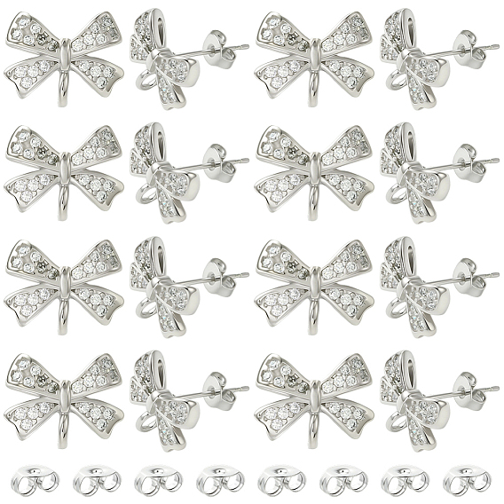 5 пары стоек с покрытием из латуни и кубического циркония, фурнитура для сережек-гвоздиков, без свинца и без кадмия, долговечный, бантом, 20 гайки ушные пластиковые