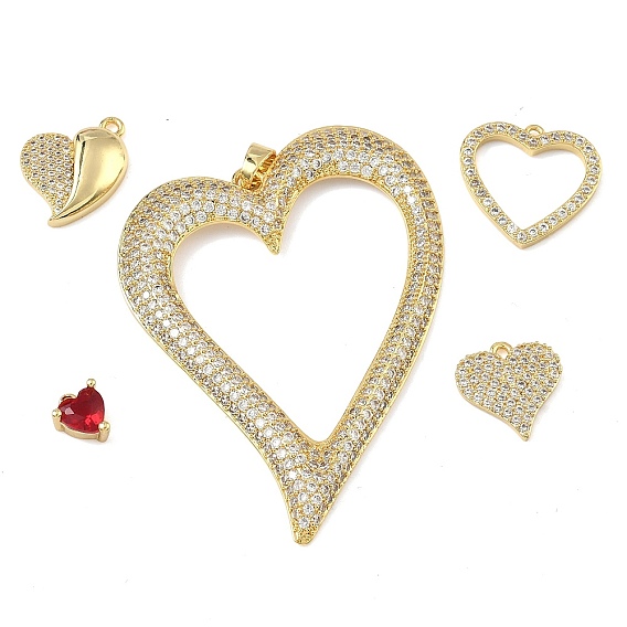 Латунные микро проложить кубического циркония подвески, реальный 18 k позолоченный, сердце прелести