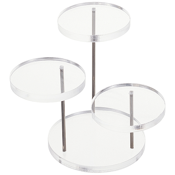1 ensemble de présentoirs à bijoux ronds en acrylique à plusieurs niveaux, avec supports en fer, présentoir à bagues, pendentifs et boucles d'oreilles