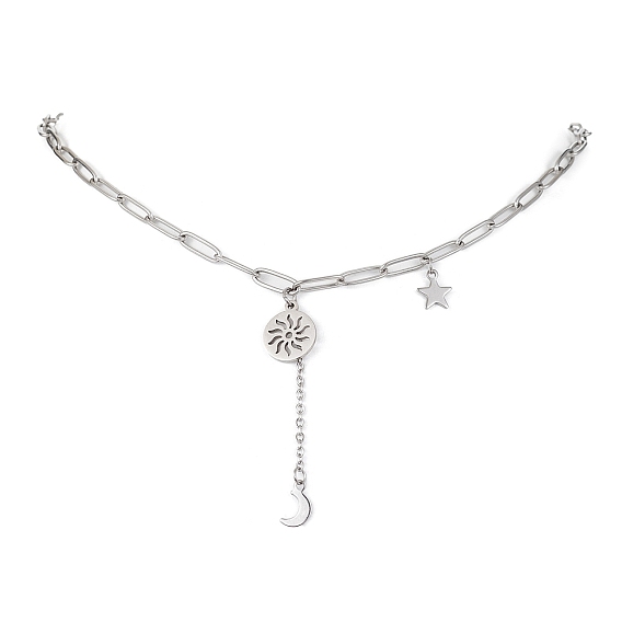 Ожерелья с подвесками «солнце, луна и звезды», с 304 цепями со скрепками из нержавеющей стали