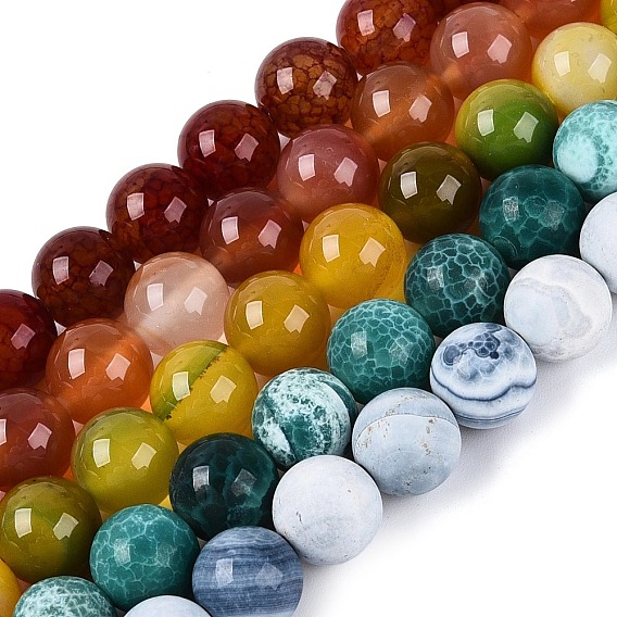 Dyed Natural Agate Beads Strands, Smooth Round