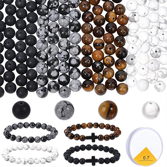 DIY Armbänder machen Kit, einschließlich natürlicher Tigerauge-, Schneeflocken-, Schwarzachat- und Howlithperlen der Güteklasse AB, kristallelastischer Stretchfaden