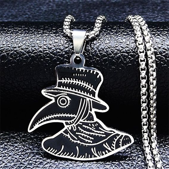 304 Stainless Steel Enamel Pendant Necklace, Plague Doctor