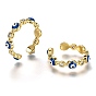 Brass Micro Pave Clear Cubic Zirconia Cuff Rings, Open Rings, with Enamel, Long-Lasting Plated, Evil Eye, Blue