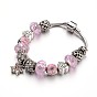 Fashion Brass European Bracelets, with Glass Beads and Alloy Rhinestone Beads, 190x3mm