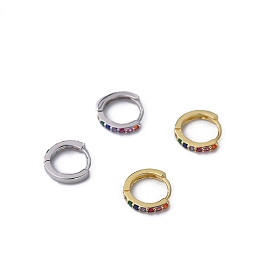 Boucles d'oreilles créoles à charnière en zircone cubique colorée, bijoux en laiton pour femmes