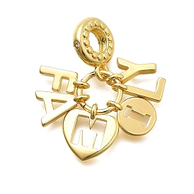 Латунные прозрачные кубические цирконии слово семья сердце европейские подвески, Подвески с большими отверстиями, долговечный, без кадмия и без свинца, стойки покрытие