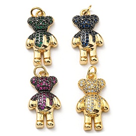 Brass with Cubic Zirconia Pendants, Long-Lasting Plated, Lead Free & Cadmium Free, Real 18K Gold Plated, Bear
