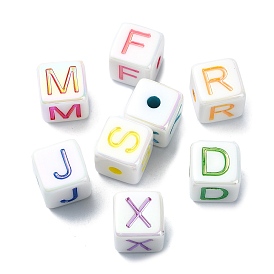 Perles acryliques opaques, couleur ab , cube avec la lettre a ~ z
