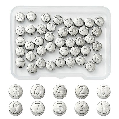 40Pcs 10 Styles Anti-Tarnish 304 Stainless Steel Beads, Flat Round with Number