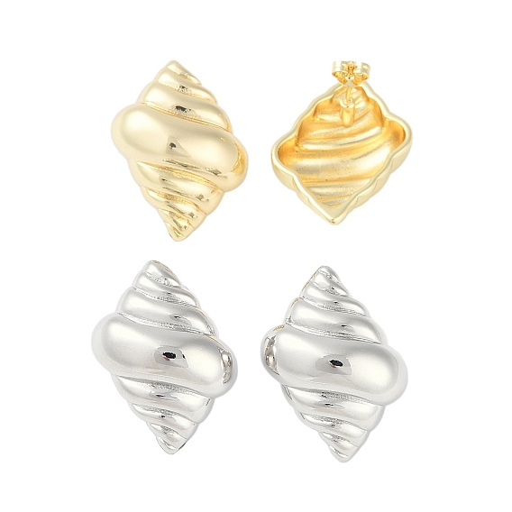 Женские латунные серьги-гвоздики с морской улиткой