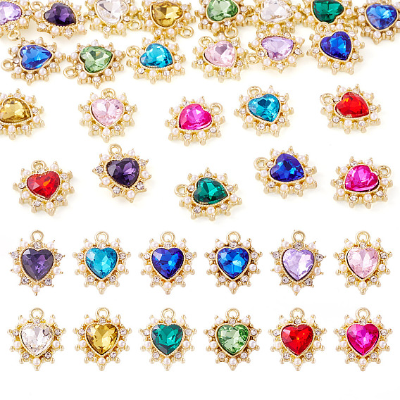 24 шт. 12 подвески из золотистого сплава, со стразами, шарма сердца