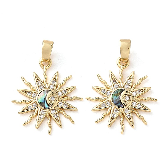 Латунные микро проложить кубического циркония подвески, солнце, с моллюсками-ушками