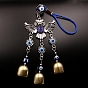 Alloy Rhinestones Owl Pendant Decorations, Blue Evil Eye and Bell Charm Car Bag Hanging Decoration