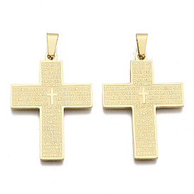 201 Stainless Steel Big Pendants, Cross with Word Padre Nuestro