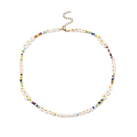 Ожерелье из стеклянных бусин из натурального жемчуга, миллефиори и семян для женщин