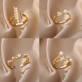 Heart-shaped Pearl and Zircon Ring for Women, Fashionable and Personalized Jewelry