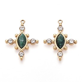 Подвески из натурального африканского нефрита с огранкой в виде конского глаза, 304 подвески-крестики из нержавеющей стали со стразами