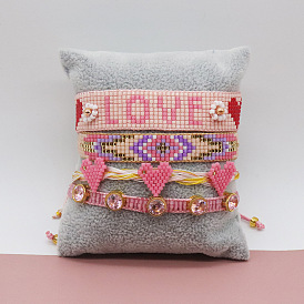 Bohemian Miyuki Beaded Bracelet Set with Letter Heart Charm and Zirconia Stones