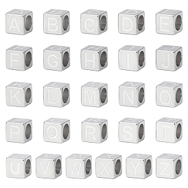 26 шт. 26 стили 304 европейские бусины из нержавеющей стали, бусины с большим отверстием, куб с письмом