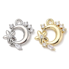 Brass with Cubic Zirconia Charms, Moon with Star