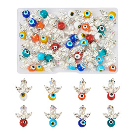 Подвеска лэмпворк ручной работы от сглаза, с акриловой бусинкой, имитирующей жемчуг, и латунными стразами, форма ангела