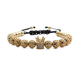 Adjustable Crown Braided Bracelet with Micro Pave Zirconia Diamond Ball - Western Style Jewelry