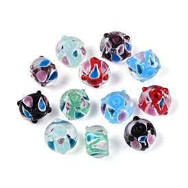 Бусины лэмпворк , бусина в бусине, шероховатая рондель с узором в виде капель